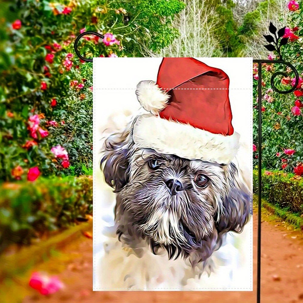 

Christmas Shih Tzu Dog Garden Flag - Double-sided, Polyester, 12.2x18.1 Inch - Outdoor Yard Banner For