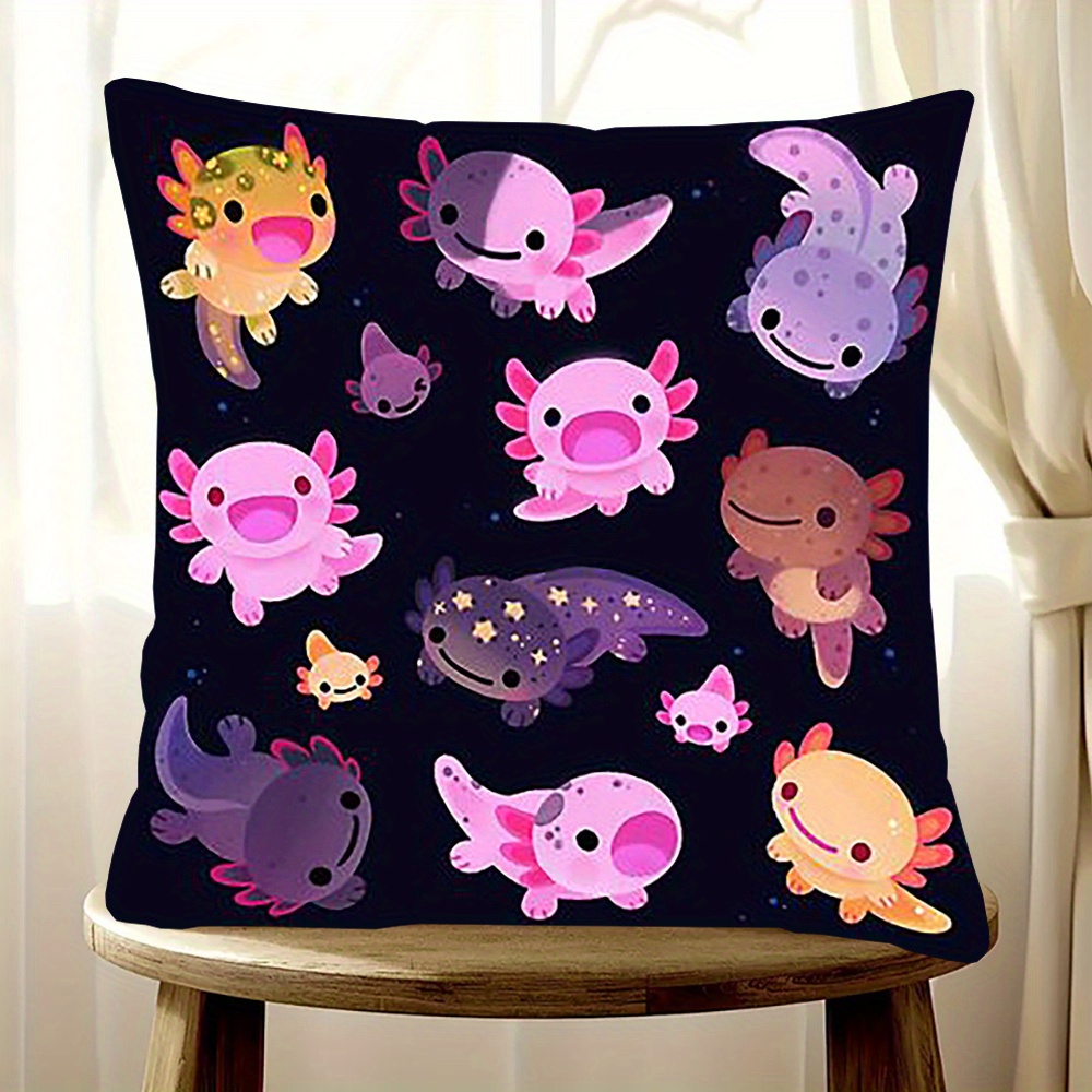 

1pc, 18x18 Inch Double-sided Happy Axolotl Short Plush Pillowcase, Polyester Cover, Vintage Style, Zipper Closure, Hand Wash Only, Home Decor For Sofa, Living Room, Bedroom - Slzchf-252