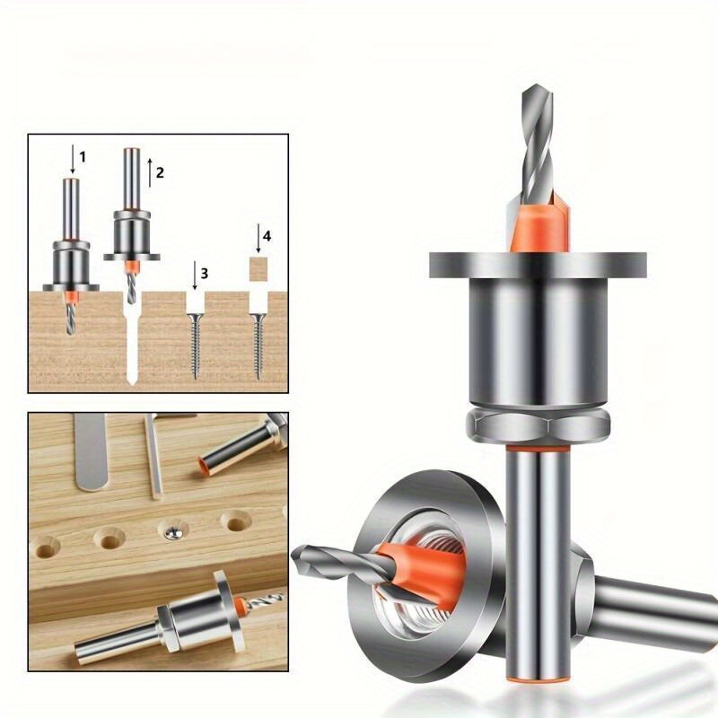 

5pcs Countersink Drill Bit With Stop Collar - Alloy Head Cone Hole Drill For Woodworking, Step Drill Bit For Installing Screws And Wood Drilling