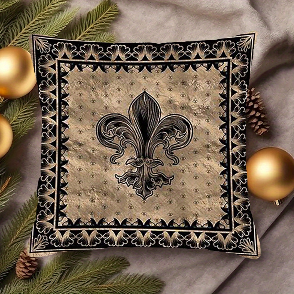 

1pc Elegant Pillowcase - Black & Golden, Double-sided Printed, 18x18 Inch, Short Plush Polyester With Zip Closure, Machine Washable - Ideal For Sofa, Living Room, Bedroom Decor (no Insert)
