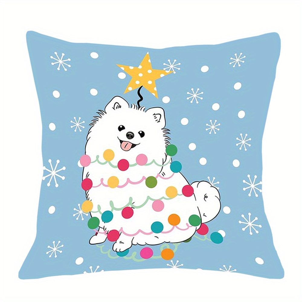 

Pomeranian & Christmas Tree Decorative Pillowcase - , Zip , - For Sofa, ,