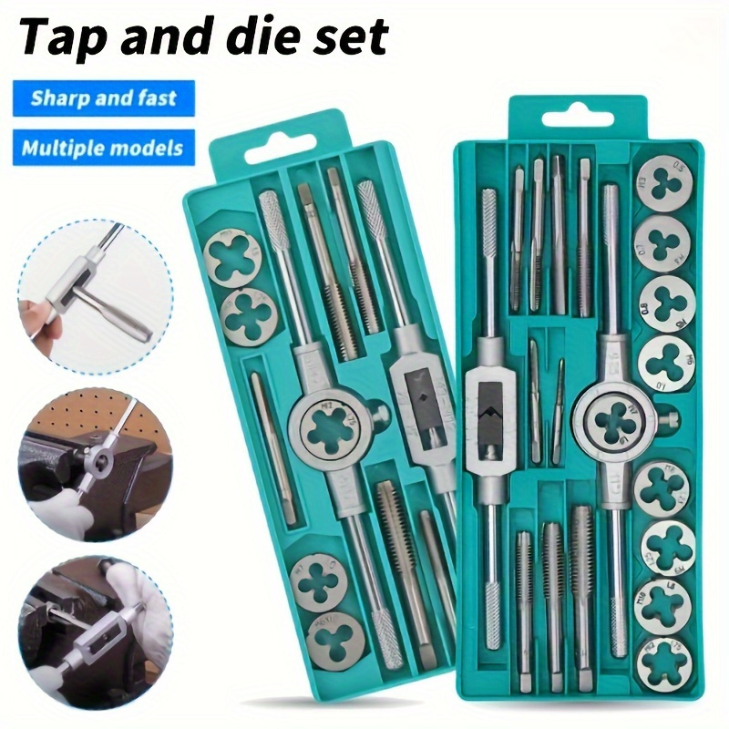 

20-piece Tap And Die Set: M3 To M12 Sizes, Includes Straight Taps, Die Sinks, And Machining - Steel Construction