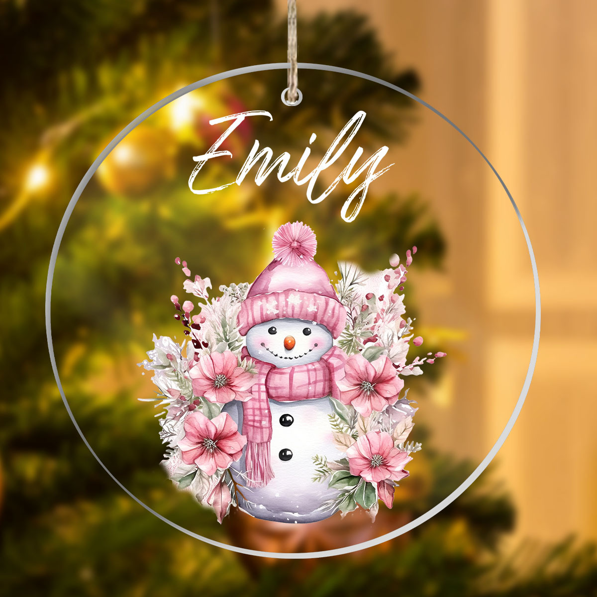 

Custom Acrylic Ornament With Pink Snowman & - Christmas Tree, Holiday Decor, Gifts, And More