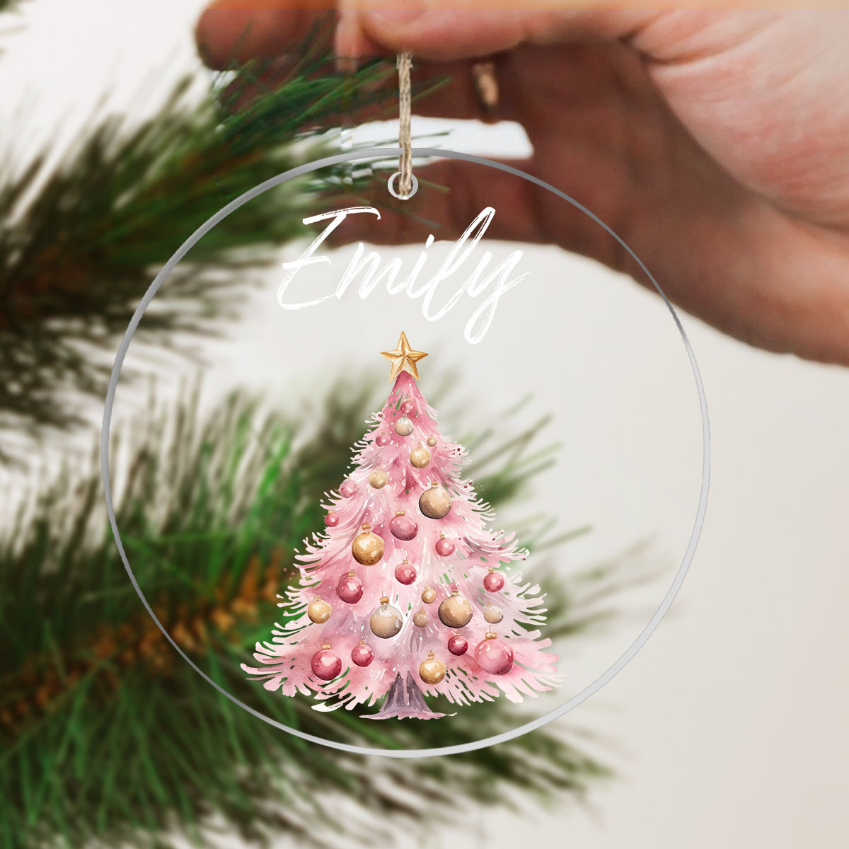 

1pc Customized Christmas Gift For Daughter, Girlfriend, Pink Christmas Tree Acrylic Decoration, Family Christmas Tree Ornaments, 2024 Christmas Decorations