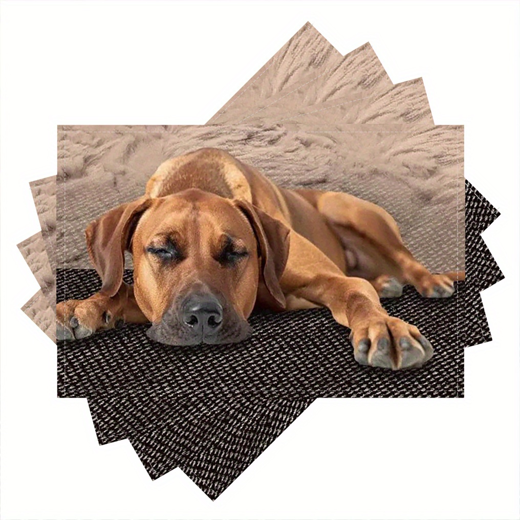 

4- Linen Placemats, 12x18 , Dog , Christmas , Washable, Rectangular, , For Dining, Kitchen, , , , Decor