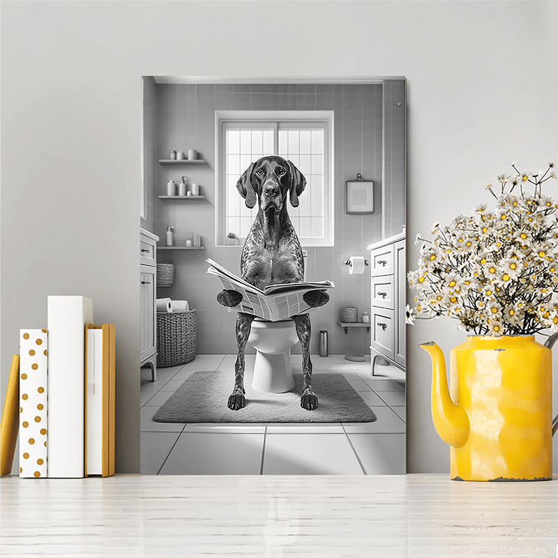 

1pc Humorous German Shorthaired Pointer Bathroom Canvas Print - Whimsical Wall Art With Wooden Frame, Black & White, Ready To Hang, Ideal For Home Decor & Unique Gift