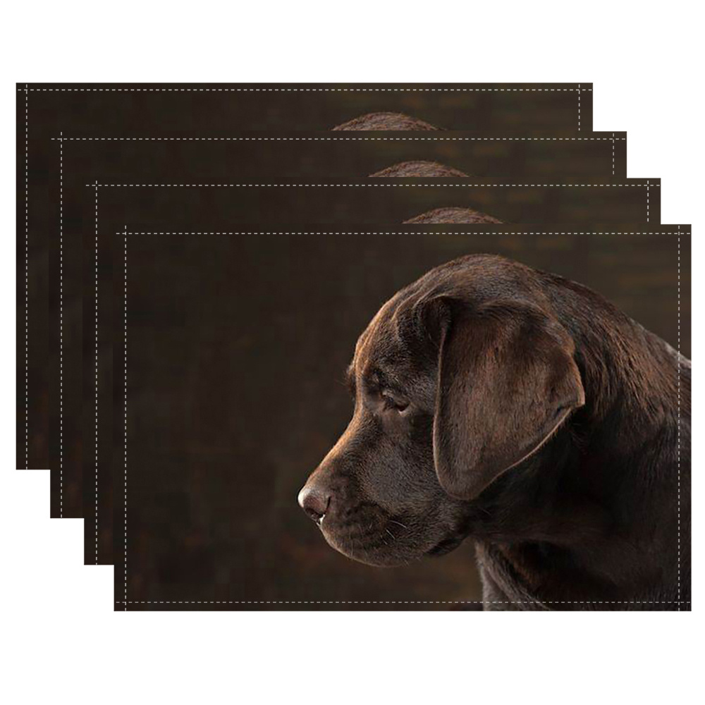 

4-pack Linen Table Mats For Christmas - 12x18 Inch Rectangular Woven Placemats, Machine Washable, Indoor & Outdoor Use - Labrador Design Decor