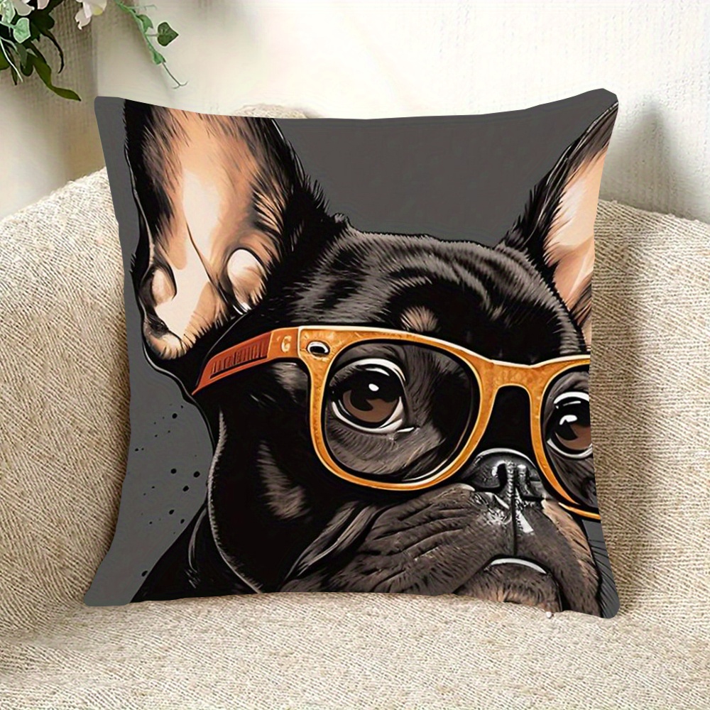 

Cozy French Bulldog Plush Pillow Cover - Double-sided Print, Zip Closure, Machine Washable - Sofa & Bedroom Decor, 18x18 Inches