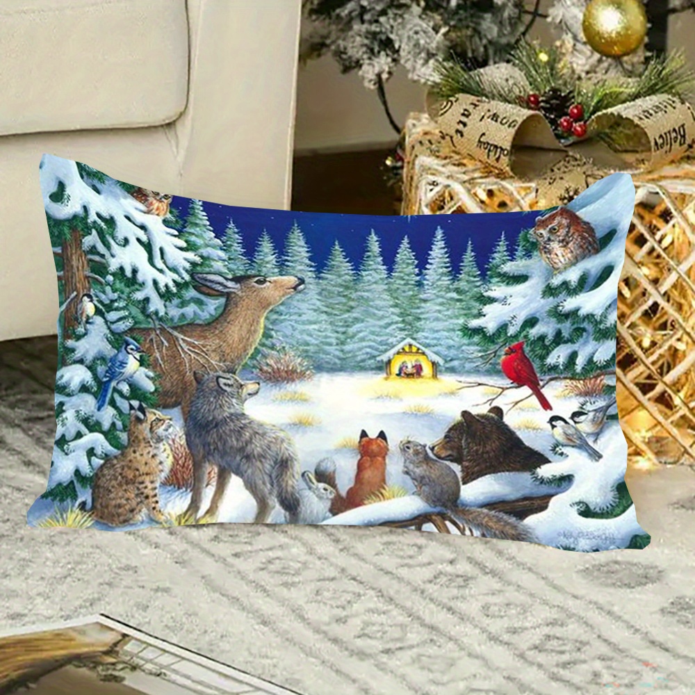 

Vintage Christmas Carnival Animals Throw Pillow Cover, 12x20 Inch, Double-sided Print, Short Plush, Zipper Closure, Machine Washable, Polyester, Decorative Pillowcase For Room Types - 1pc
