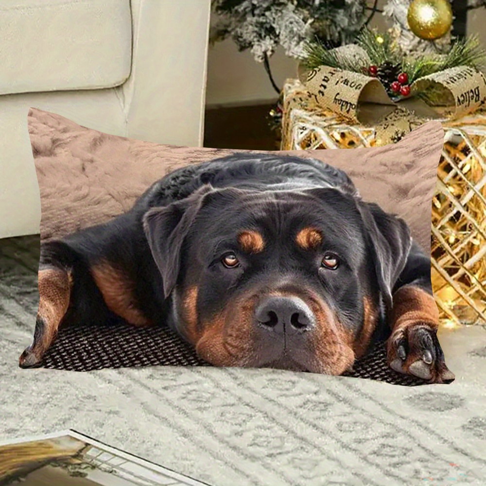 

Vintage Style Rottweiler Throw Pillow Cover, 12x20 Inch, Two-sided Print, Zipper Closure, Machine Washable, Woven Polyester, Decorative Sofa For Room Decor - Sallun 2526