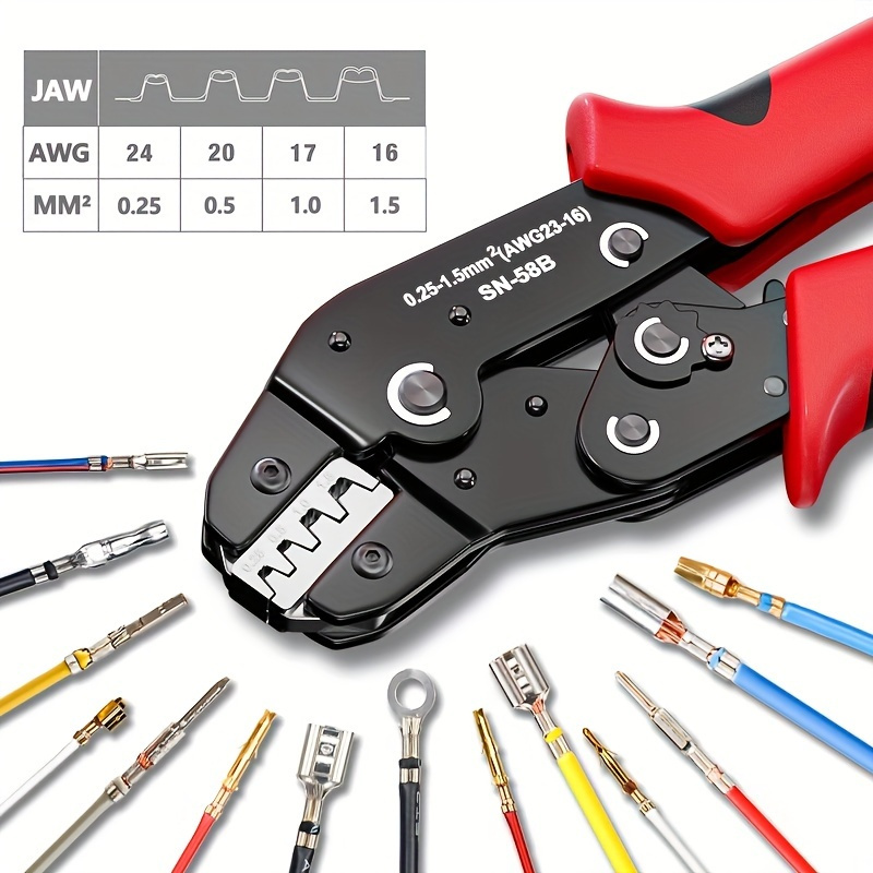 

Professional Ratchet Wire Crimper Tool - Compatible With Jst, Terminals & Sata Pins, Carbon Steel Handle, Awg 23-16/0.25-1.5mm², Manual Crimping For Electricians