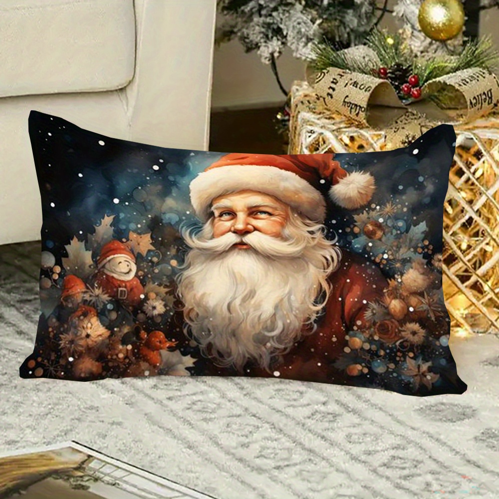 

Christmas Themed Vintage Throw Pillow Cover 12x20 Inch, Short Plush, Machine Washable, Double-sided Print, Zipper Closure, Decorative Sofa Cushion Case, 100% Polyester, For Room - 1pc