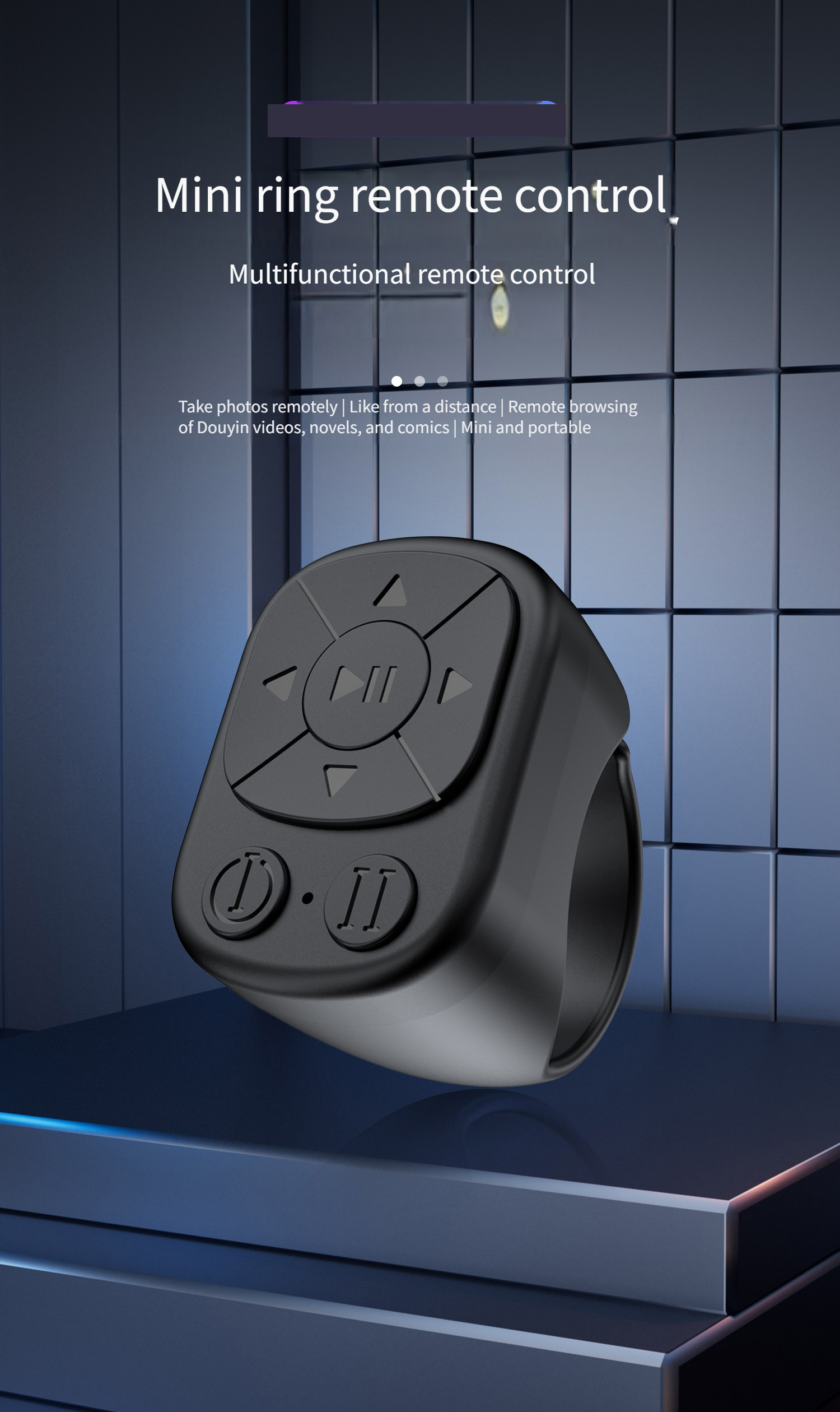 Mobile Phone Multifunctional Ring Remote Control Wireless Page Turning Controller Portable Camera Shutter Compatible with iPhone Tablet Android Rechargeable Application Page Turning