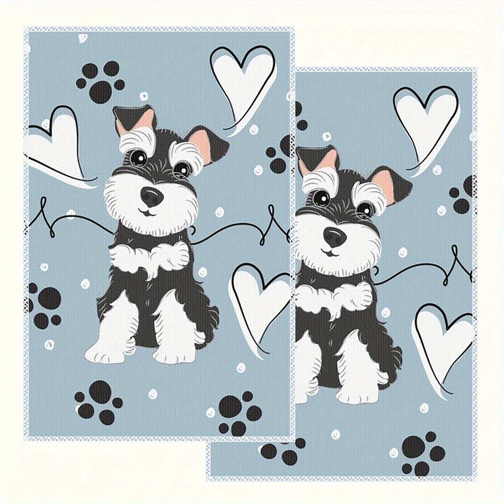 

2-pack Miniature Schnauzer Dish Towels, 16x24 Inch, Contemporary Cartoon-themed, Fade Resistant, Machine Washable, Soft Absorbent Polyester Knit Fabric Towels For Kitchen And Home Decor