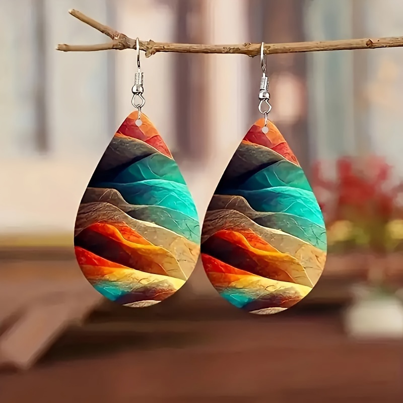 

4 Pairs/bag Boho Y2k Gothic Rainbow Ombre Fashion Teardrop Drop Earrings Girls Women Jewelry Gifts