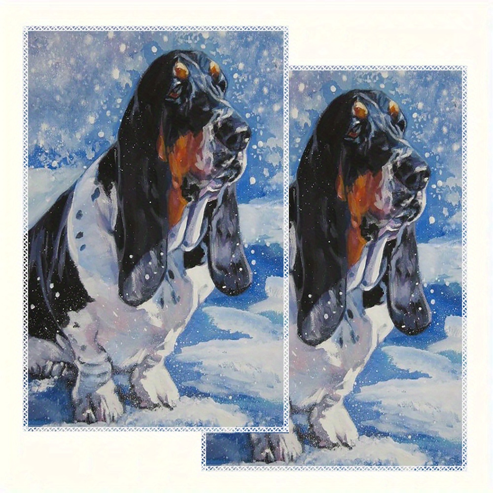 

2pcs Basset Hound Kitchen Towels - Soft, Absorbent Polyester Dishcloths 16x24" - Fade-resistant Cartoon Design For Home & Restaurant Decor