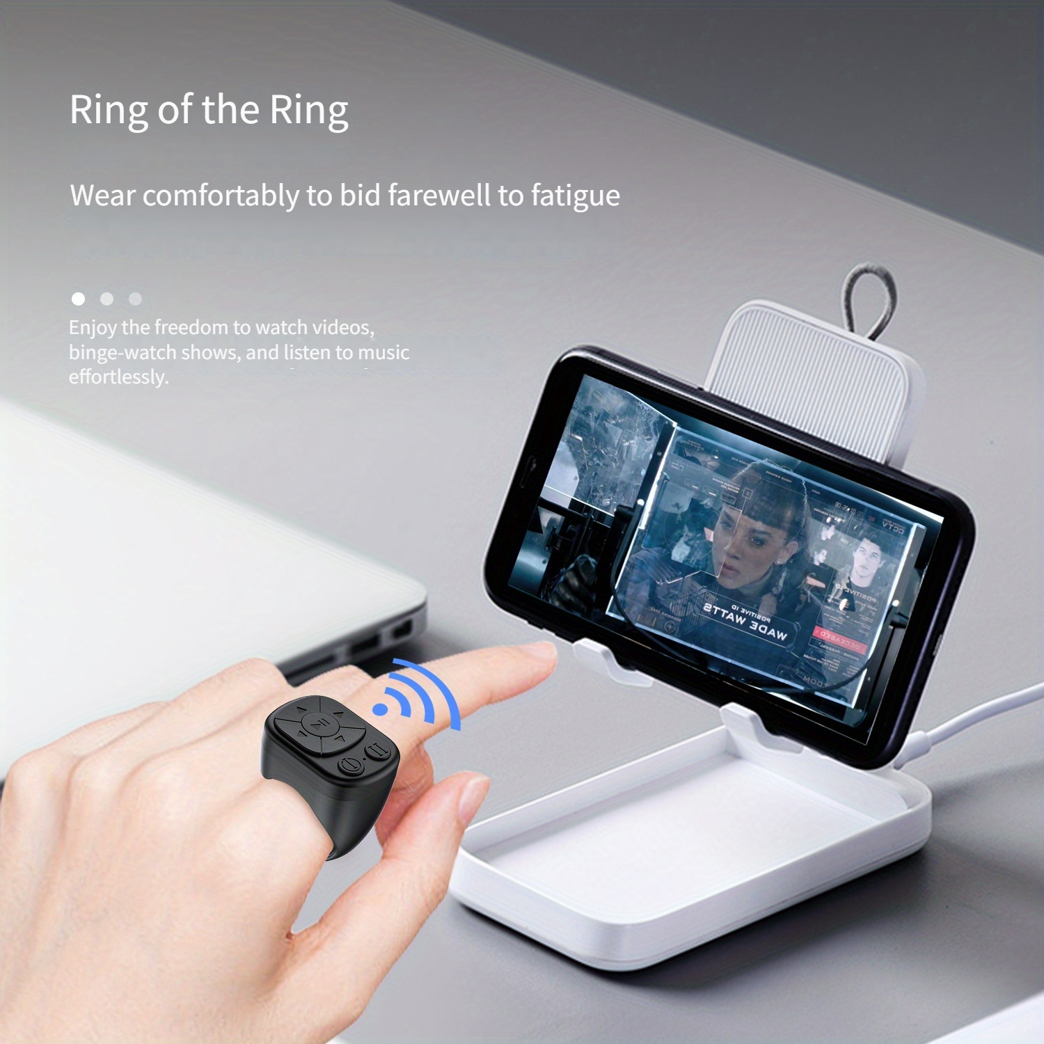 Mobile Phone Multifunctional Ring Remote Control Wireless Page Turning Controller Portable Camera Shutter Compatible with iPhone Tablet Android Rechargeable Application Page Turning