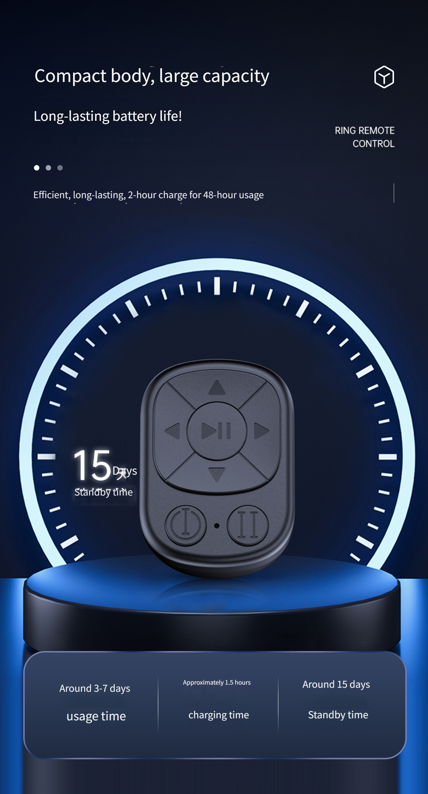 Mobile Phone Multifunctional Ring Remote Control Wireless Page Turning Controller Portable Camera Shutter Compatible with iPhone Tablet Android Rechargeable Application Page Turning