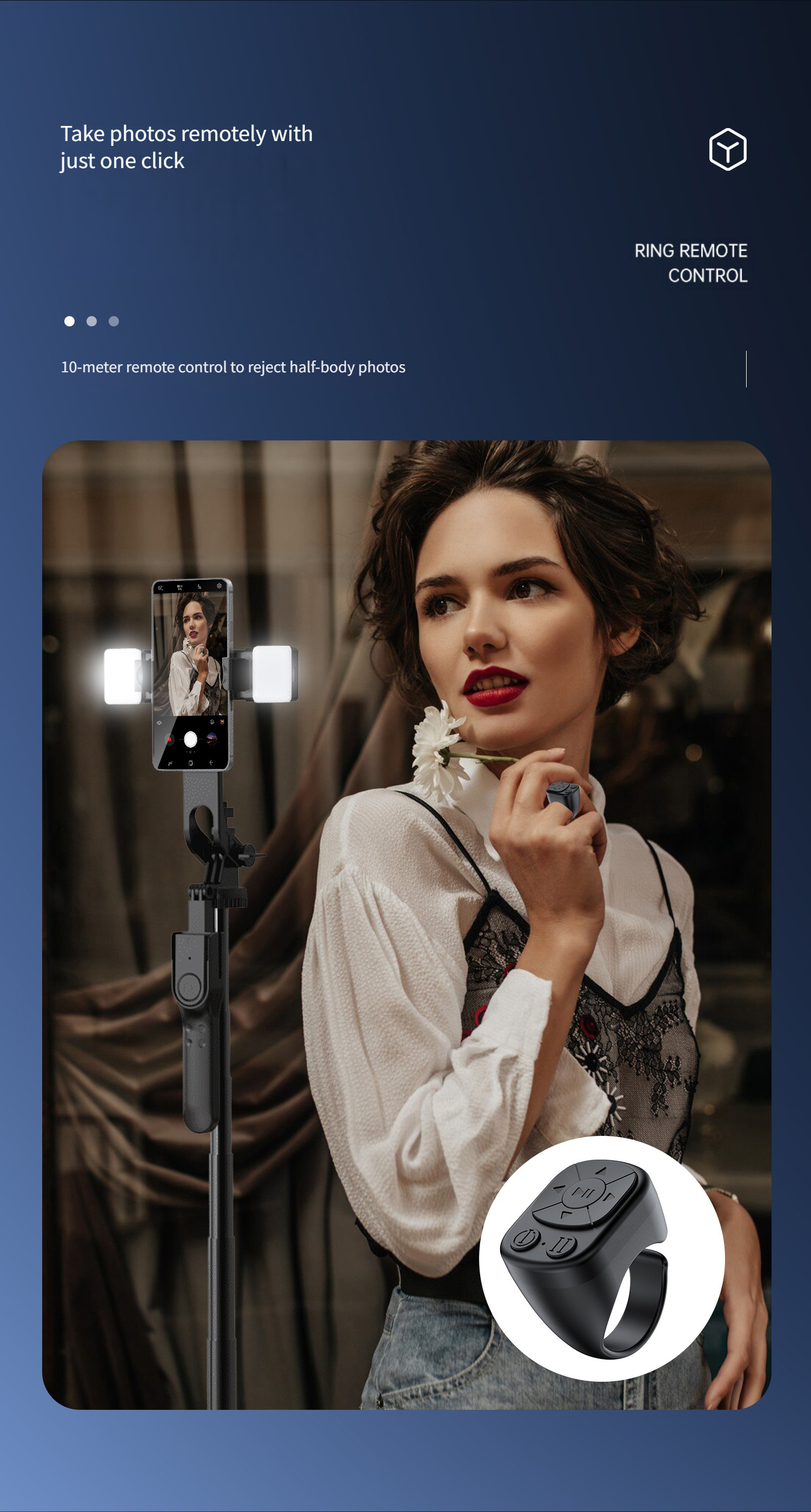 Mobile Phone Multifunctional Ring Remote Control Wireless Page Turning Controller Portable Camera Shutter Compatible with iPhone Tablet Android Rechargeable Application Page Turning