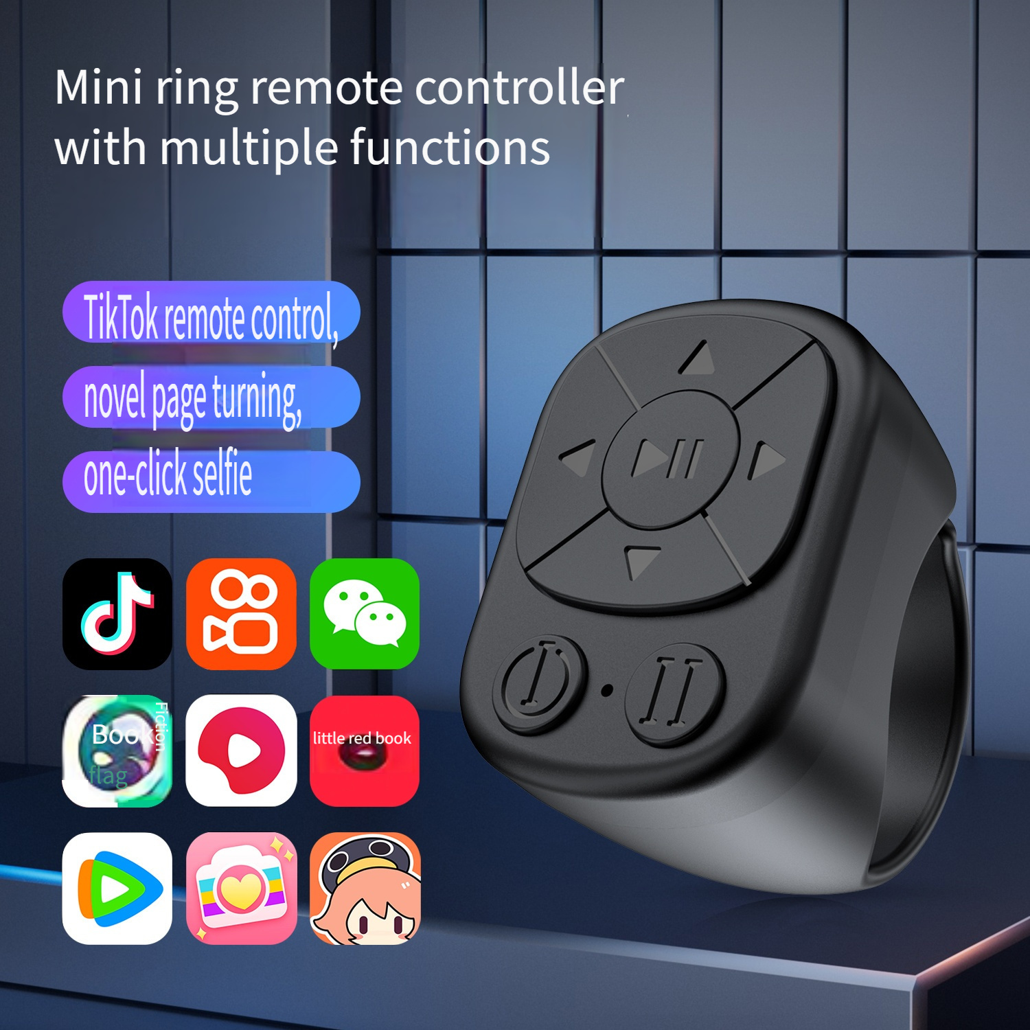 Mobile Phone Multifunctional Ring Remote Control Wireless Page Turning Controller Portable Camera Shutter Compatible with iPhone Tablet Android Rechargeable Application Page Turning