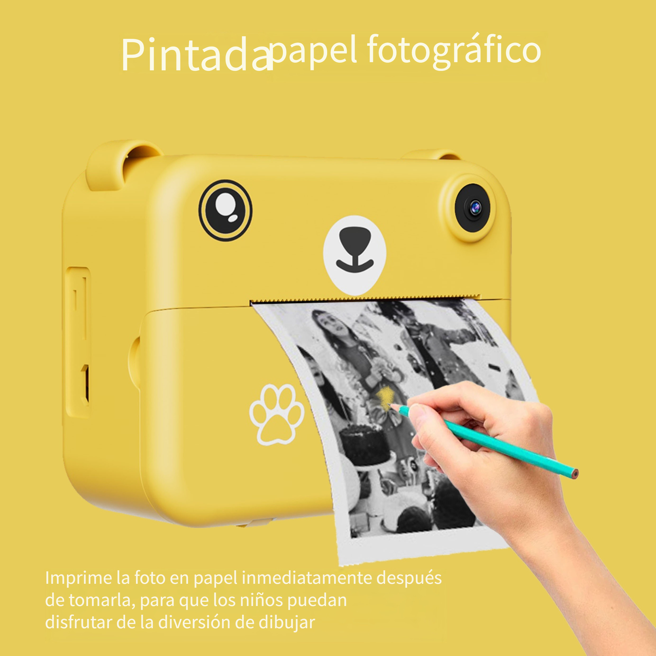 Cámara Instantánea Para Niños - Imprime Fotos En Blanco Y Negro, 1080p, Con 3 Rollos De Papel Y Tarjeta SD 32 GB