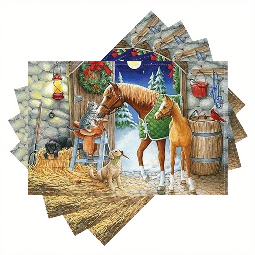 

Set Of 4 Christmas Eve In Race, Christmas Day Place Mats Decorative Table Mat For Dining Table Kitchen Home Decor For Dining Table Easy To Clean (table Mats) 12x18inch Jmhsjt567