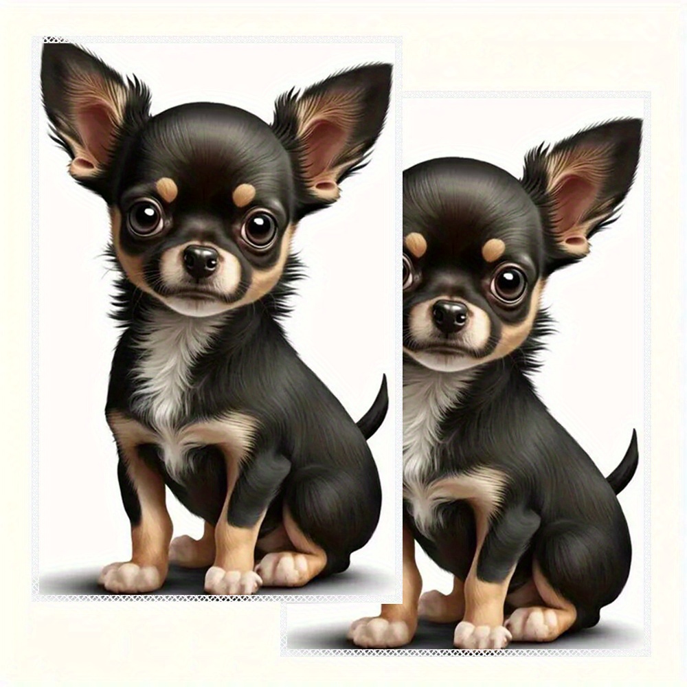 

2pcs Chihuahua Puppy Kitchen Towels - 16x24" Cartoon Print, Fade-resistant Polyester, Hand Wash Only - Christmas &