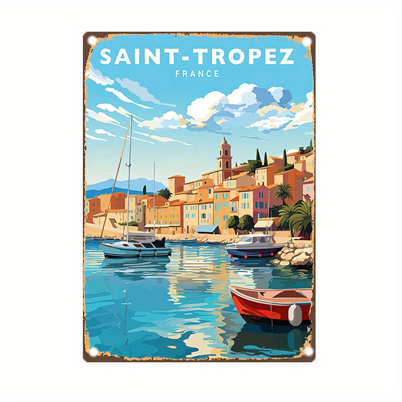 

Vintage Tin Sign: Saint-tropez, France - 8" X 12" - Iron Home Decor - Artistic Wall Art - Suitable For Kitchen, Bar, Office, Or Garden