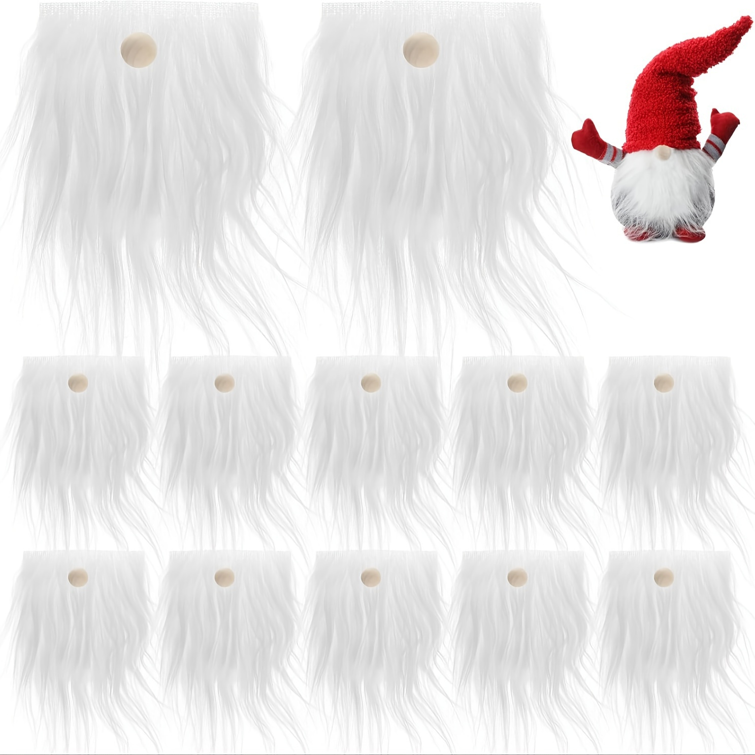 

12 Santa Beard And Hat Sets - Pre-cut Fabric, White 7x 3.5" With Wood Ball Christmas Decoration - Home Décor