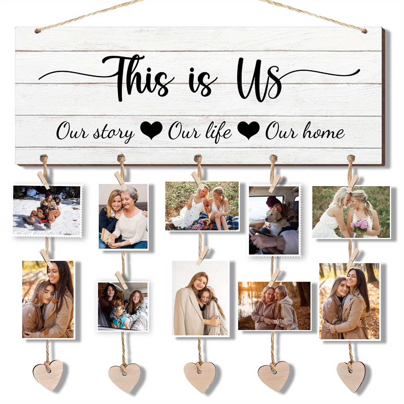 

Rustic Wooden Photo Display Sign With , "this Is " Family Wall Hanging, Decor, Multipurpose Grandkids Picture Frame Hanger, Wall Art For Christmas, Hanukkah, Thanksgiving - No Battery Required