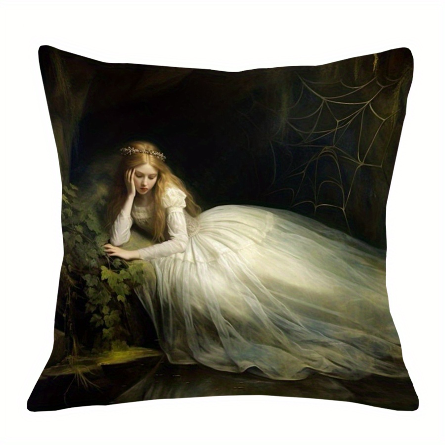 

1pc, Sleeping Woman Design, 18x18inch, Polyester Decorative Cushion Cover, Single-sided Print, For Living Room Bedroom Sofa Decor, No Insert - Kln21