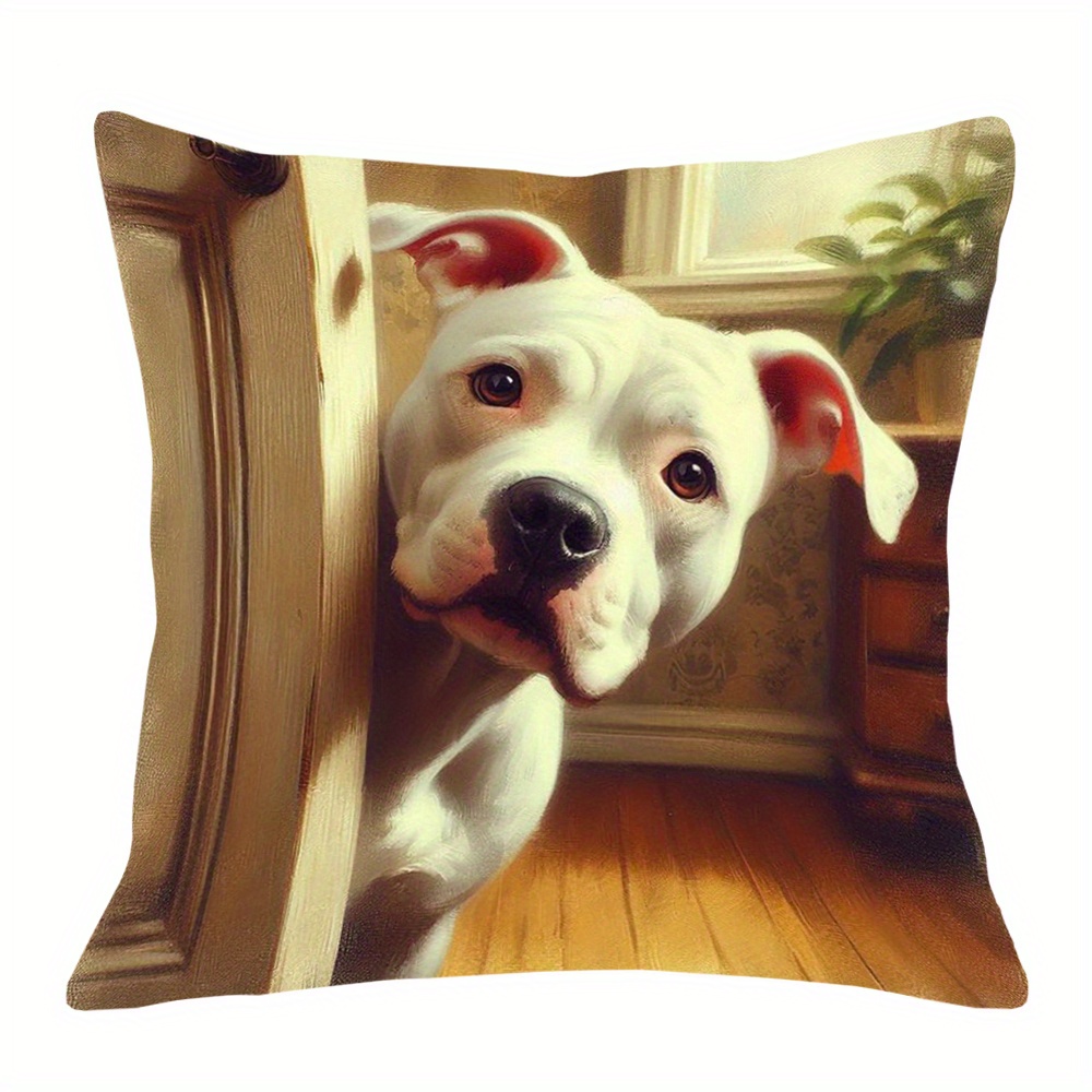 

Vintage Pitbull Dog Throw Pillow Cover, 18x18 Inch, Hand Wash Only, Zipper Closure, Woven Polyester, Decorative For Room Types - Single Sided Print Mingcc3126