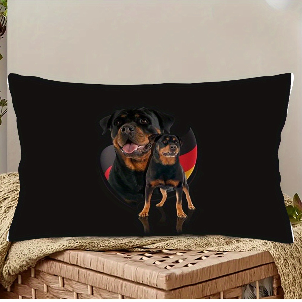 

Rottweiler Christmas Double-sided Printed Plush Throw Pillow, 12x20 Inches, Mixed Color, Polyester Material For Living Room, Sofa, Bedroom Decor - 1pc