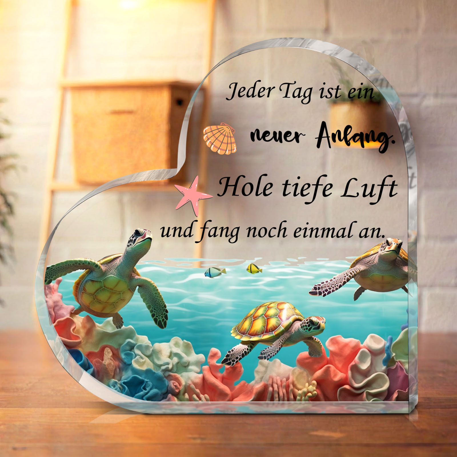 1pc Acrylic Ocean Theme Sea Turtle Decorative Plaque, 3d Desktop Ornament, Birthday, Christmas, New Year Gift For Ocean Enthusiasts, No Power Needed, Home & Kitchen Decor