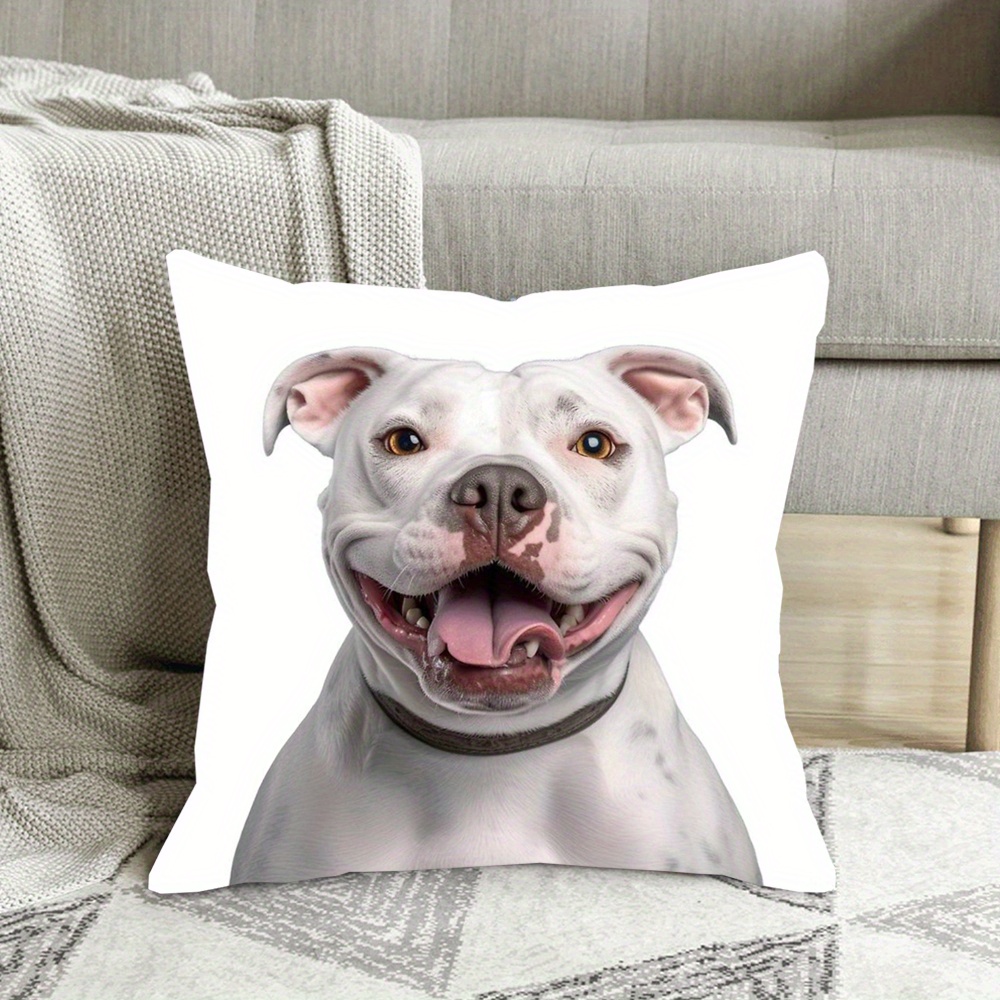 

1pc, Staffordshire Bull Terrier Print, 18x18inch Polyester Throw Pillow Cover, Contemporary Style, Machine Washable, Zipper Closure, , Woven Fabric, Home Decor For Living Room