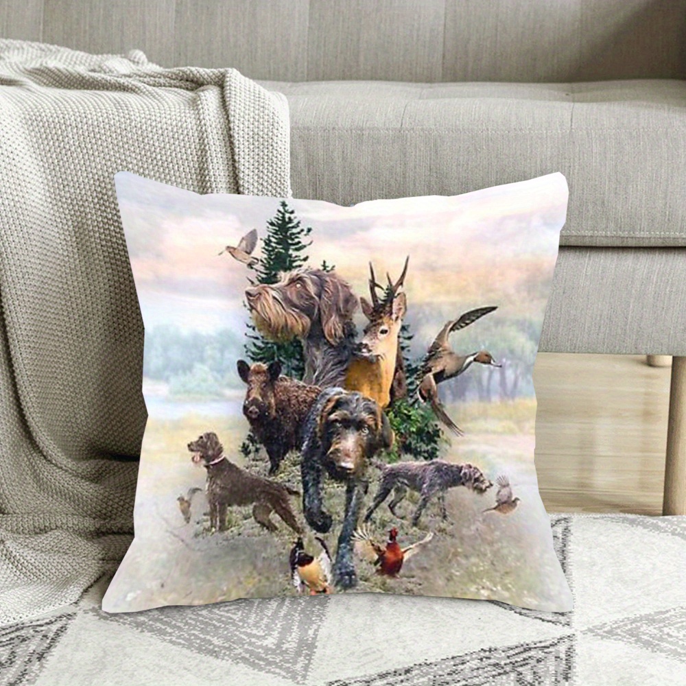 

1pc Contemporary Polyester Throw Pillow Cover 18x18 Inch With Hunting , Machine Washable, Zippered, Wildlife-themed Decor For Rooms - Silrde2060