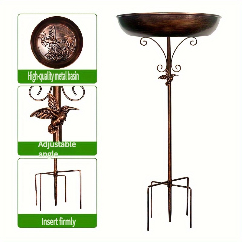Image of Large Outdoor Bronze Metal Bird Bath & Feeder - Heavy-duty Easy Assembly Bird Bathtub With 3d Design, Stable 5-grip Base & Column Connection For Garden,, - Attracts Birds Suitable For Garden Decor