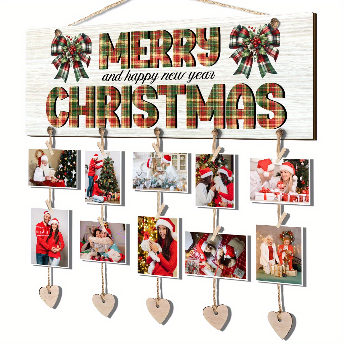 Porta Biglietti Di Natale In Legno Con 30 Clip A Fiocco Di Neve – Scritta 'Merry Christmas' E Camion Rosso, 30x15 Cm, Decorazione Rustica