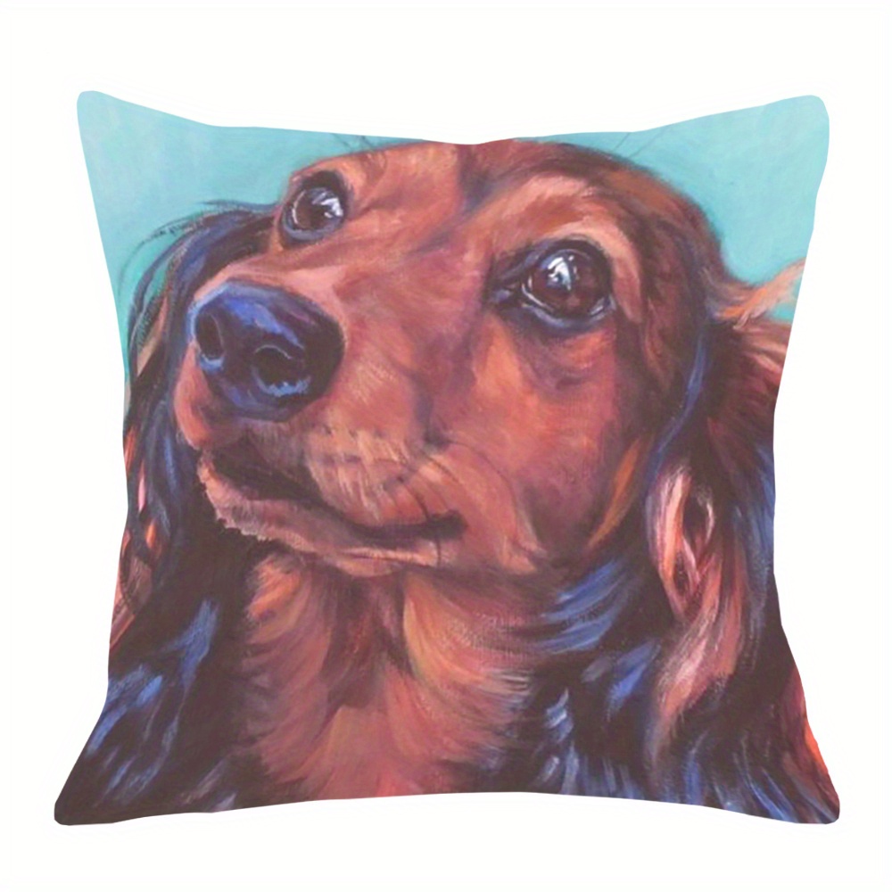 

Dachshund-themed Double-sided Plush Pillow Cover 18x18 Inches - Vintage Style, Zip Closure, Hand Washable For Home & Couch Decor