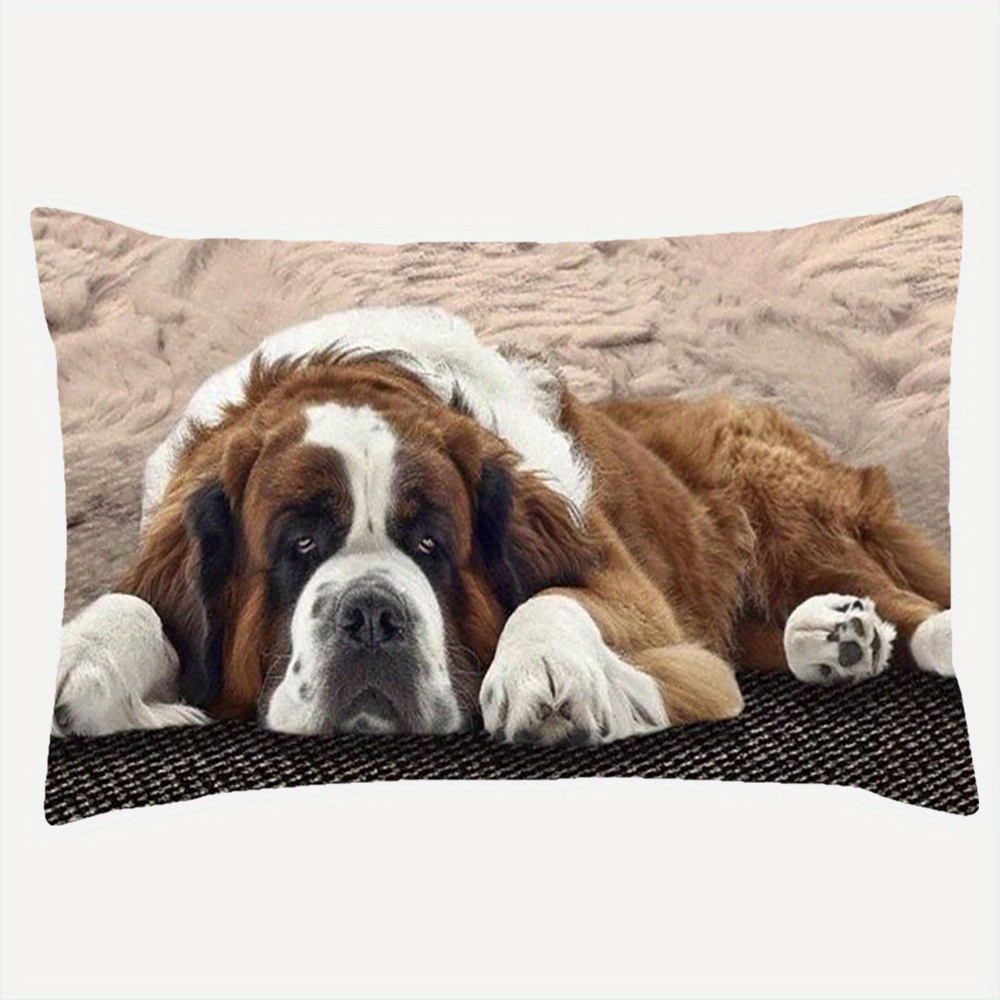 

St. Dog Plush Throw Cushion Cover 12x20 Inch, Double-sided Print, Polyester Decorative Case For Home & Party - Fits Teens And Adults