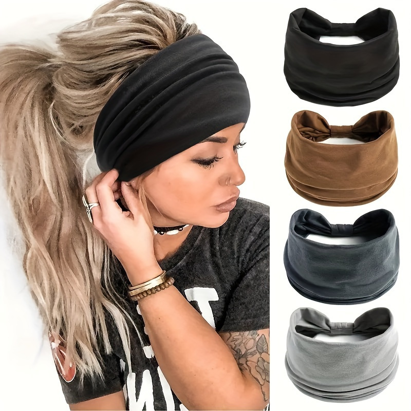 

4-pack Women's Set, Wide Headbands For Fitness, Yoga, Running, Cycling, Basketball - Stretchy Moisture-wicking, Polyester Knit Hair Accessories, Fashion Hair Ties For Women