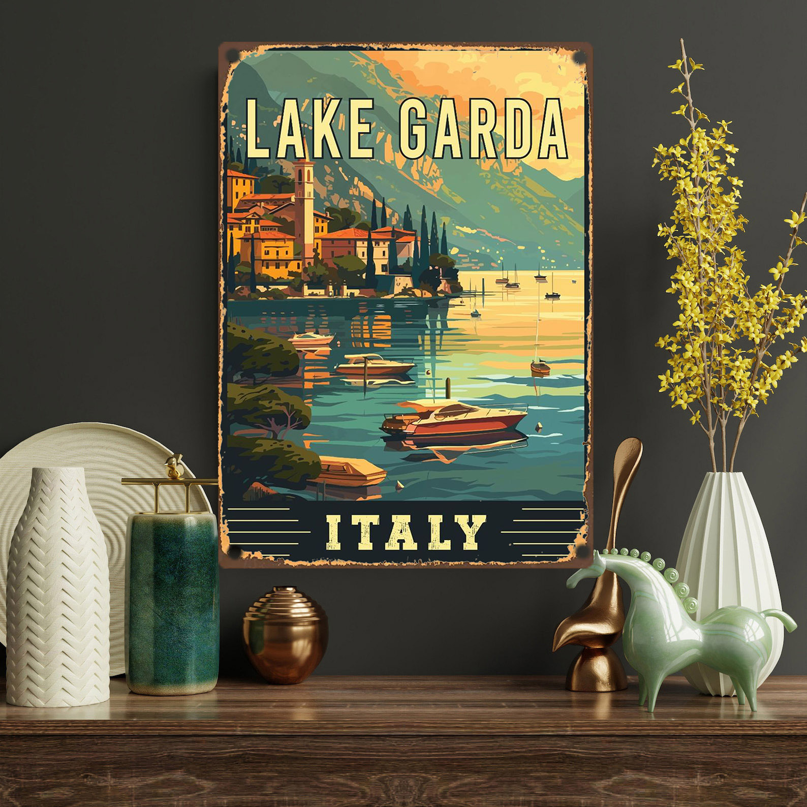 

Vintage Tin Sign: Lake , Italy - 8 X 12 Inches - Iron Material - Artistic Wall Decoration