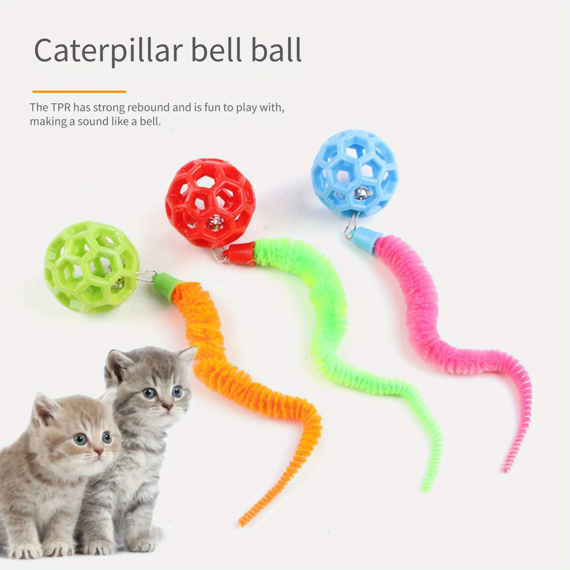 

[3 Piece Set ] Cat Toy Ball With Plush Tail And Bell, Pet , Pet Self , Pet Toy Supplies