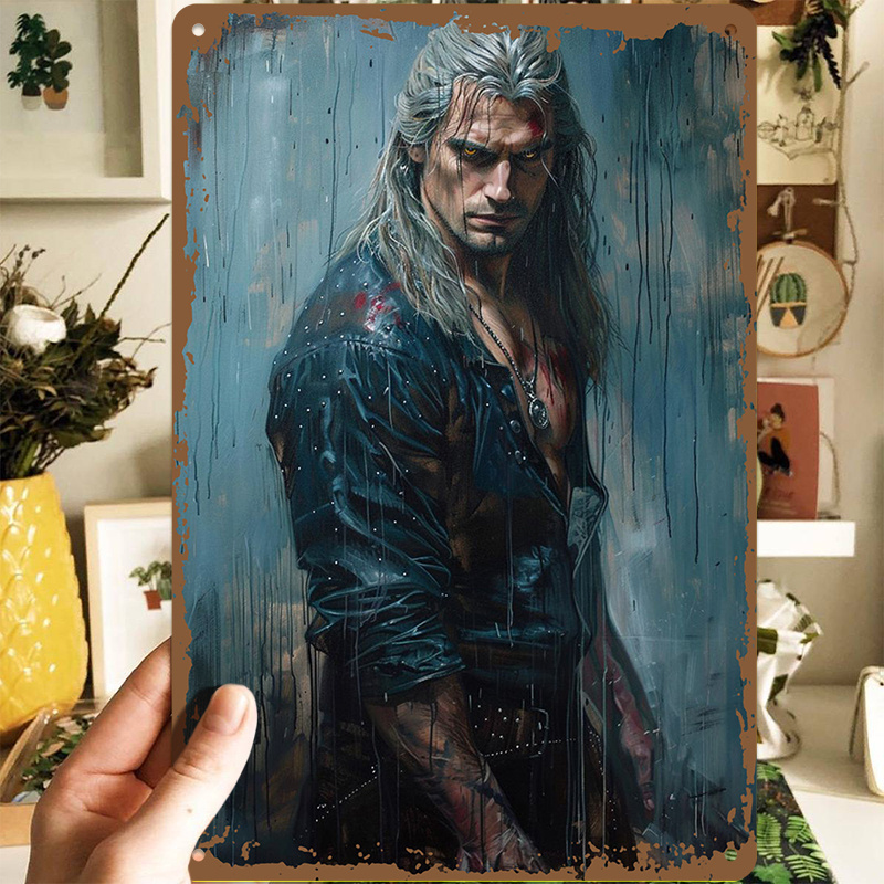 

2d Witcher Geralt Metal Sign, Vintage Style Aluminum Wall Decor, 8x12 Inches, Waterproof & Dustproof, For Home Bar Cafe Office Garden Shop Club