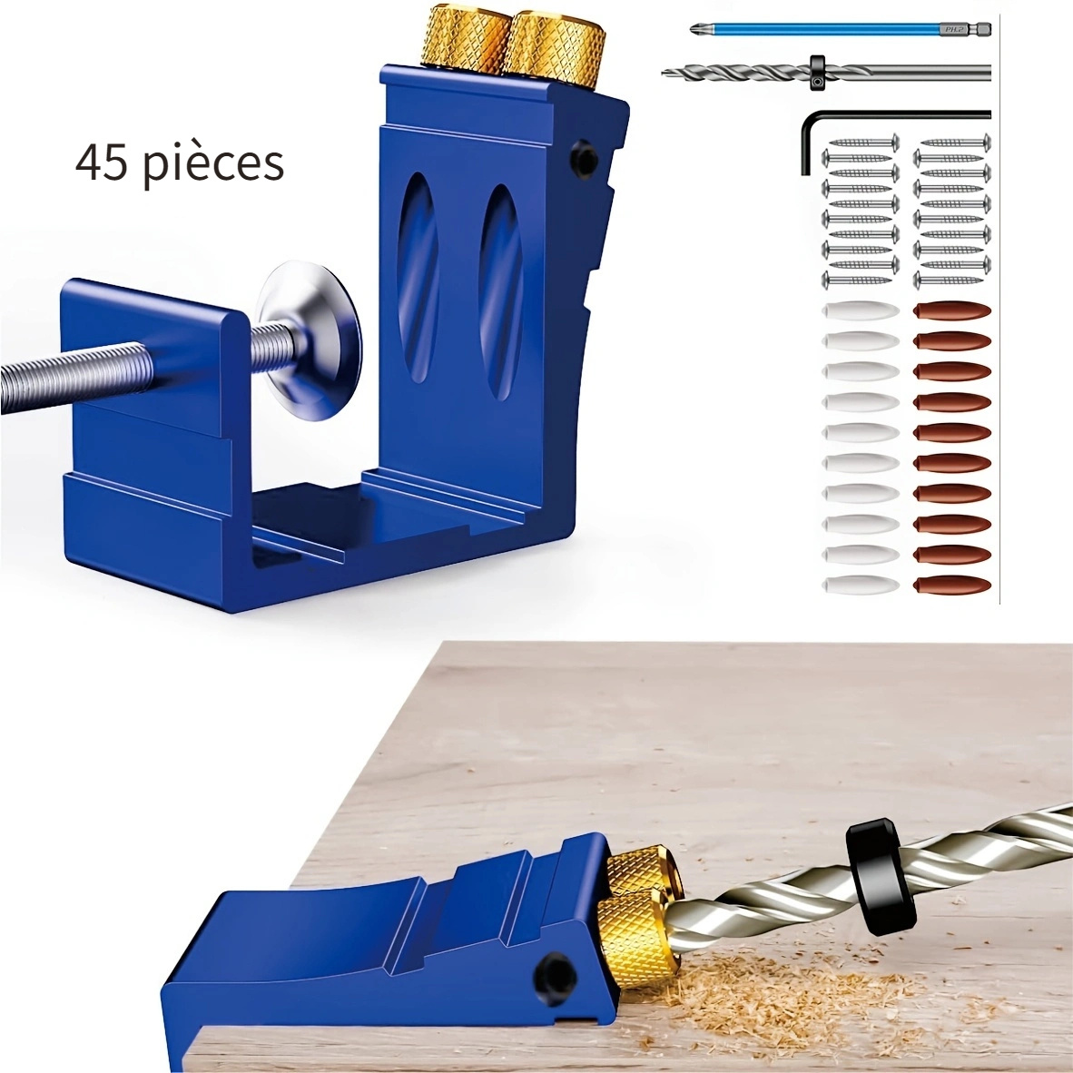 Kit Gabarit De Trous à Poche Gunpla 45 Pièces - Inclut Foret Étangé, Vis, Clé Allen, Pour Assemblage Bois