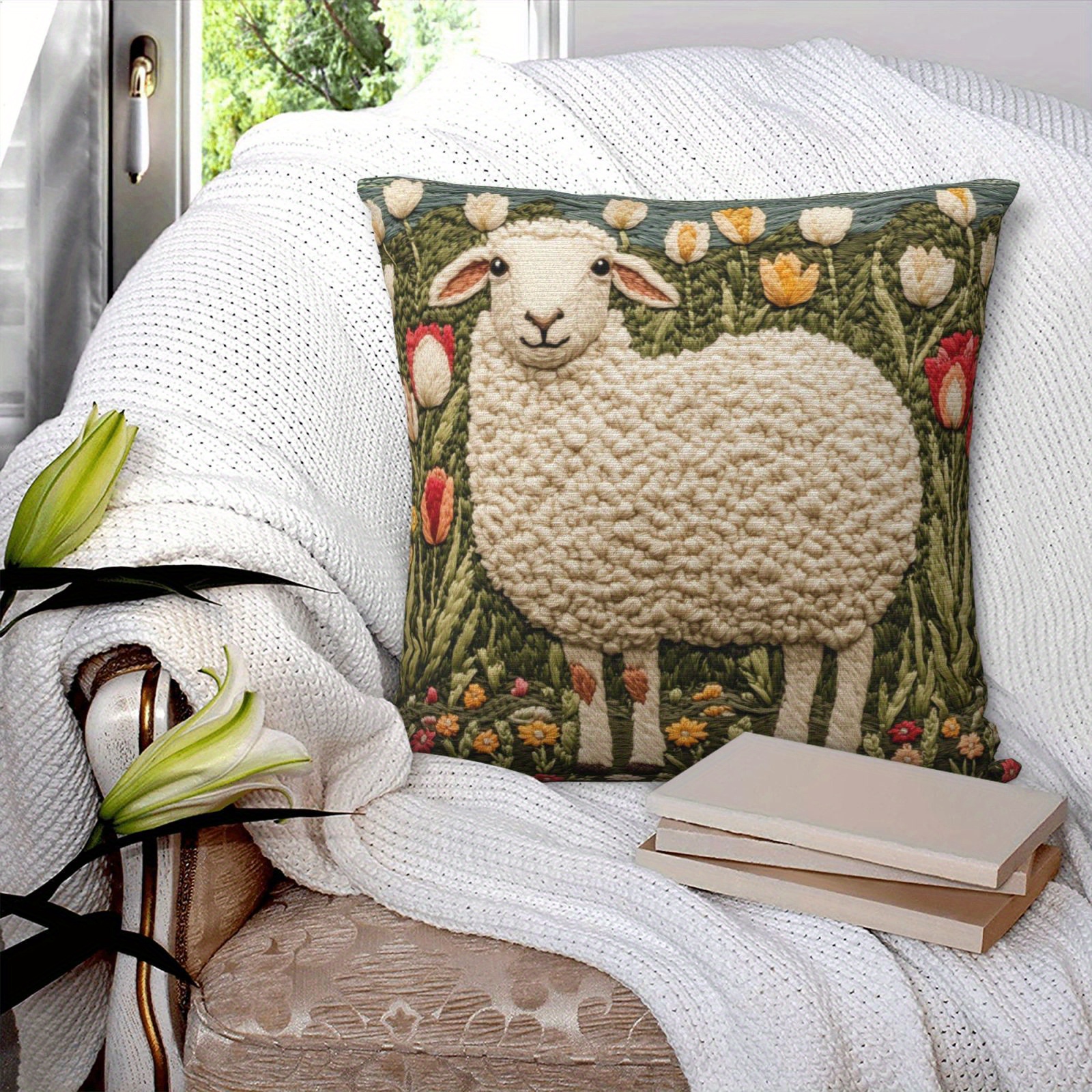 

1pc Throw Pillow Covers 18x18in, Sheep Velvet Pillowcase, Decorative Cushion For Living Room, Bedroom, Home