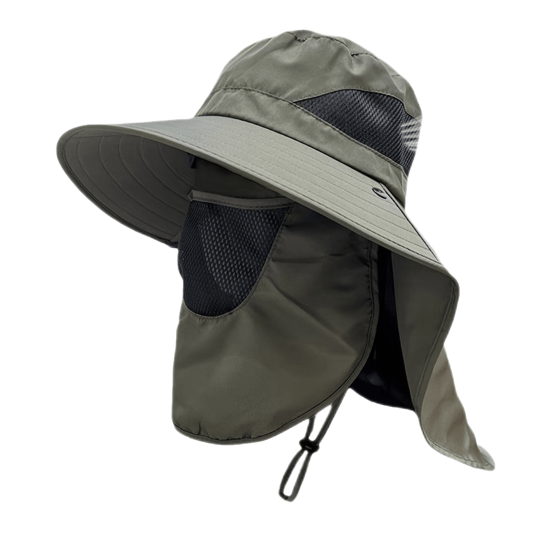 

Men's Quick-dry Sun Protection Hat With Wide Brim & Neck Flap - Breathable, Adjustable Chin Strap For Fishing, Hiking, And Travel, 100% Polyester, Hand Wash Only, Olive Green