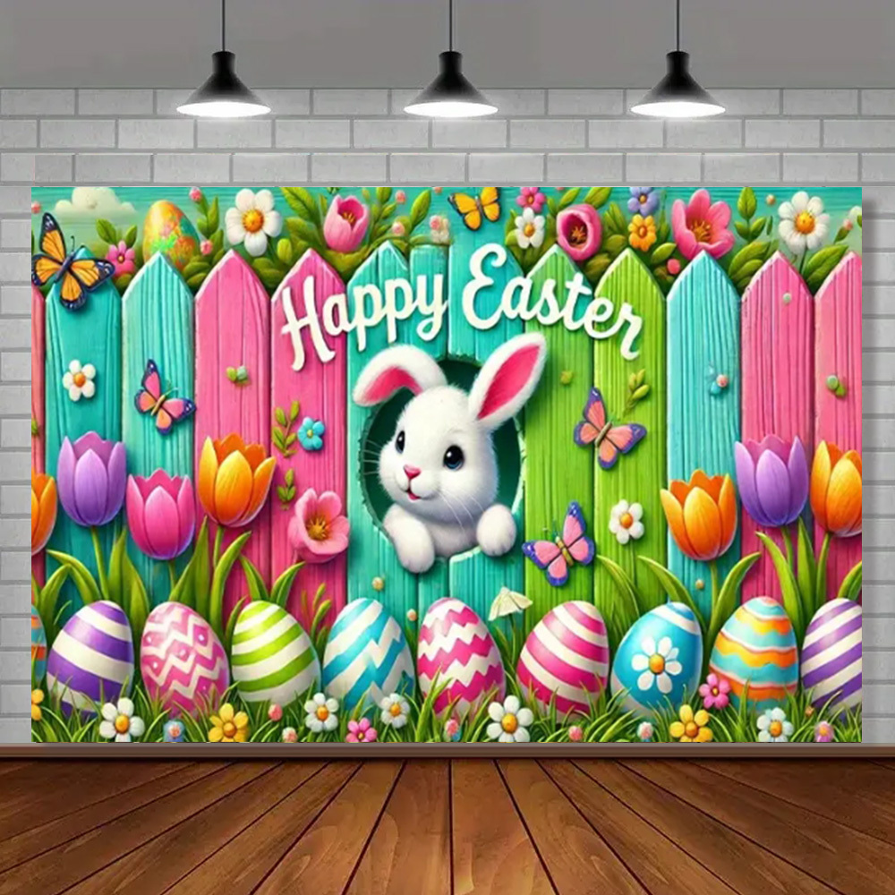 

1pc Easter Bunny & Eggs Themed Backdrop, Woven Polyester Fabric, Lightweight, No Electricity Needed, , With Ideal For Room Decoration & Events