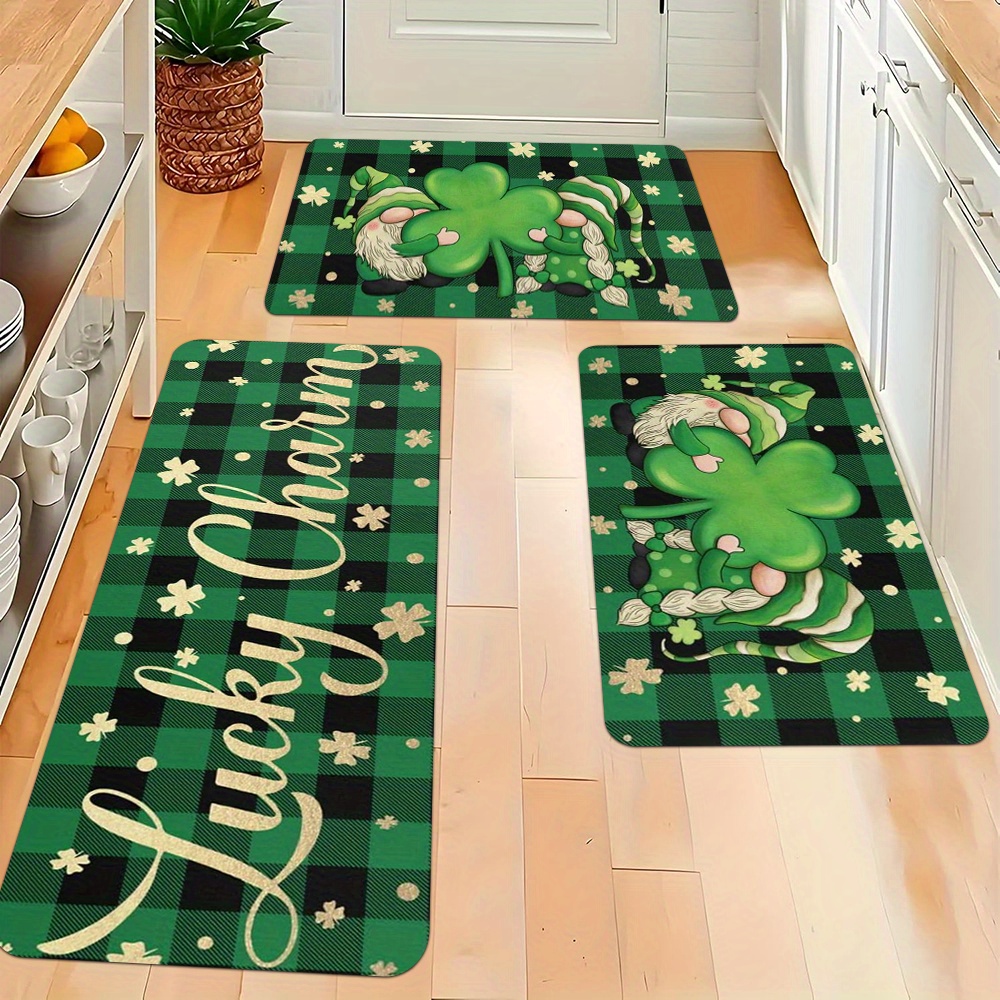 

2/3pcs 's Day Kitchen Rug Set, Charm & Clover Design, Non-slip Machine Washable Polyester Knit Mats, Stain Resistant Lightweight With Pvc Backing, For Bedroom, Living Room, Dining, Bathroom & Entryway