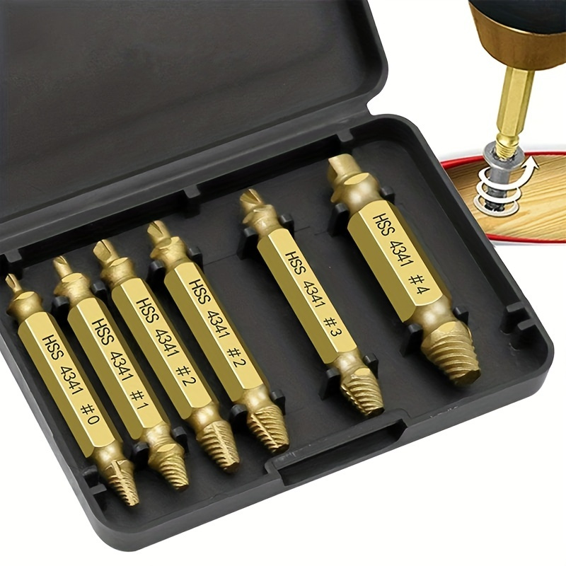 

6pcs Golden Screw & Bolt Extractor Set - Carbon Steel, Round Head Drill Bits For Easy Removal Of Damaged Screws - Diy, & Automotive Work - Ideal , Screwdriver Set